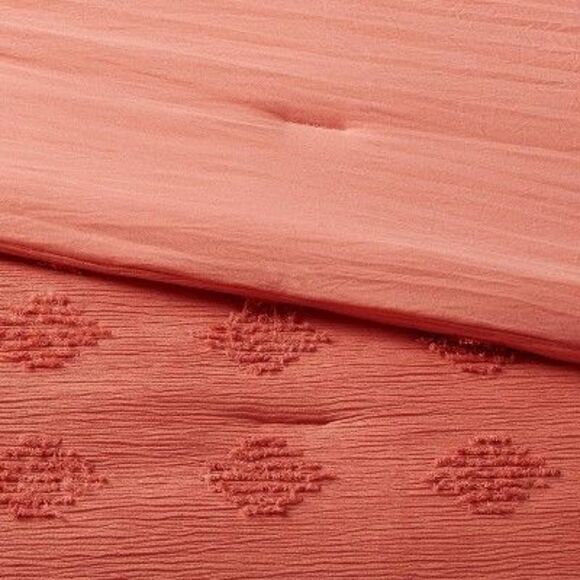 Open Box - Threshold -  Comforter Set Jacquard Solid Crinkled Ye Pink - Picture 2 of 4